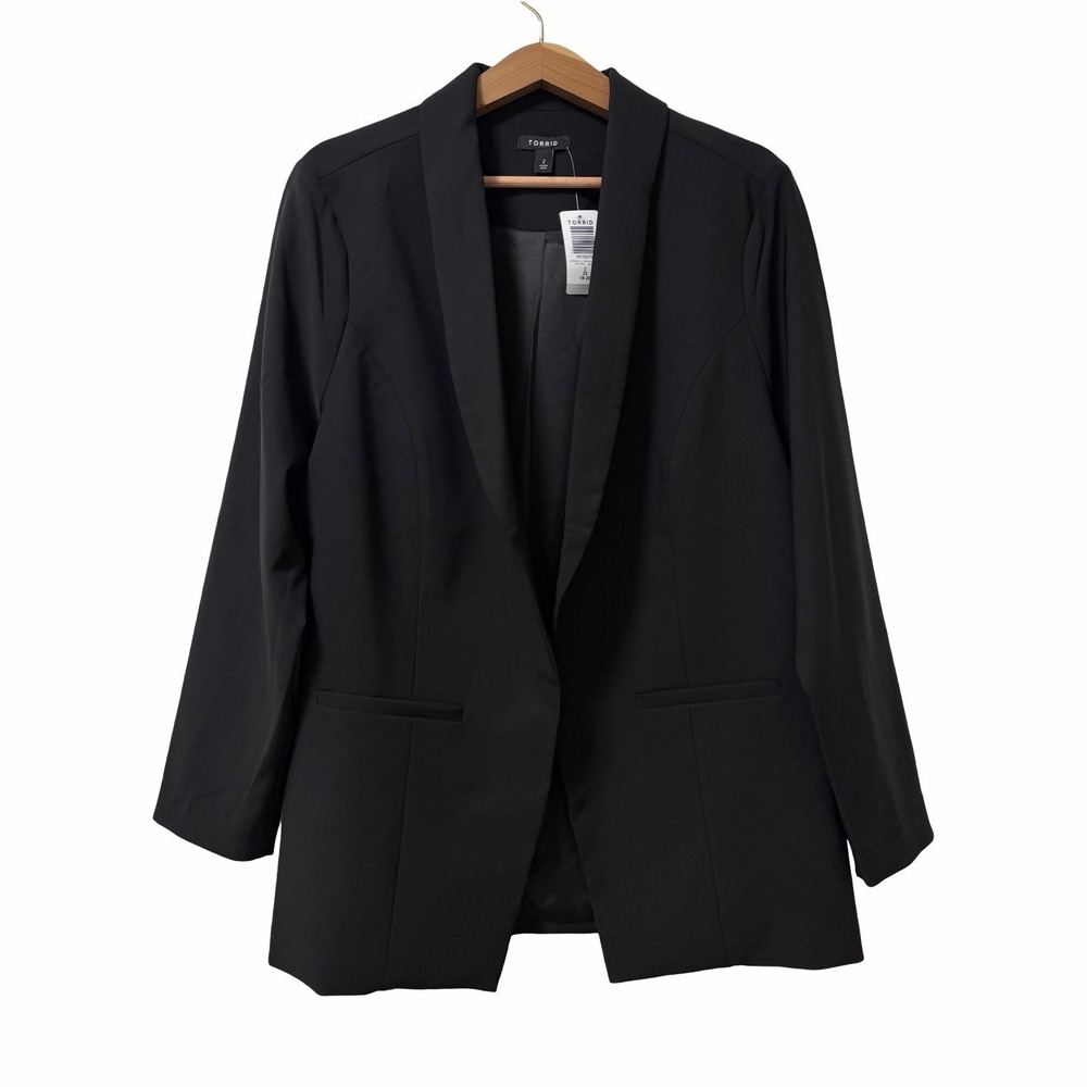 Torrid Womens Sheerskin Ponte Stretch Open Front Blazer Size 2X Black Career NEW